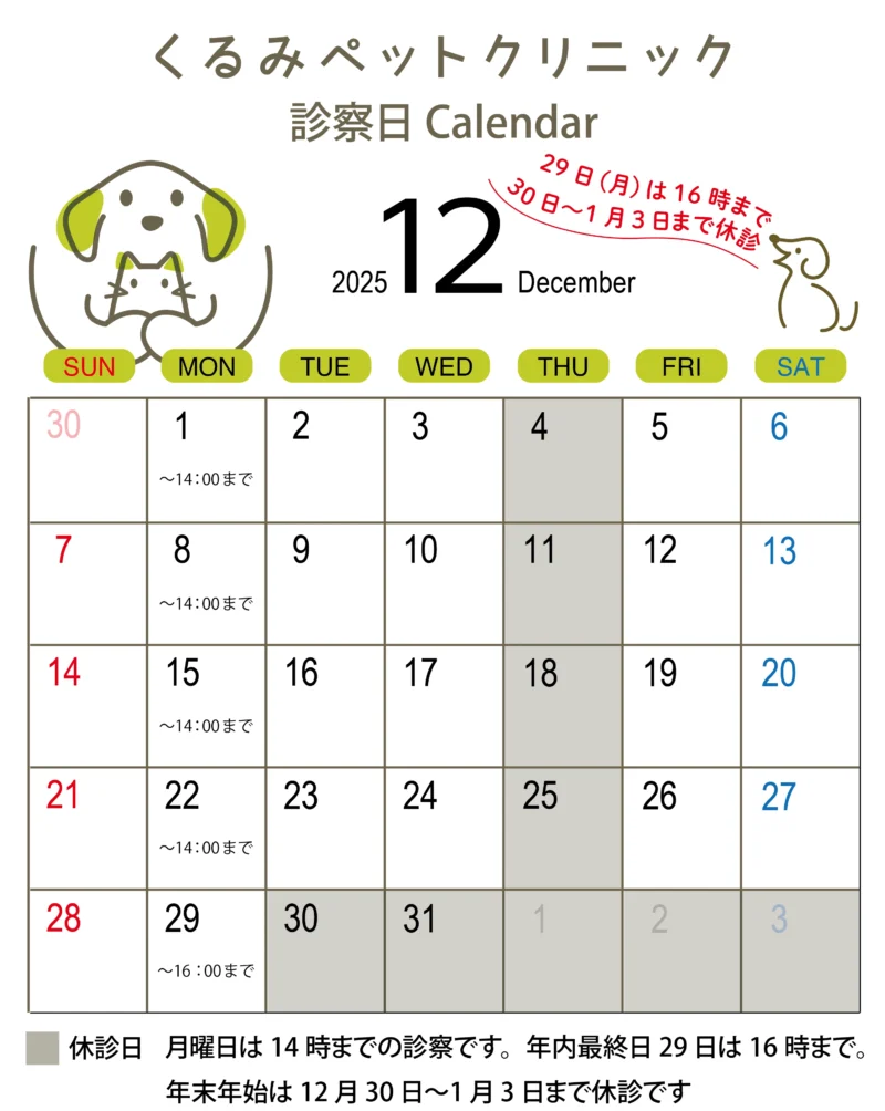12月の診察カレンダー