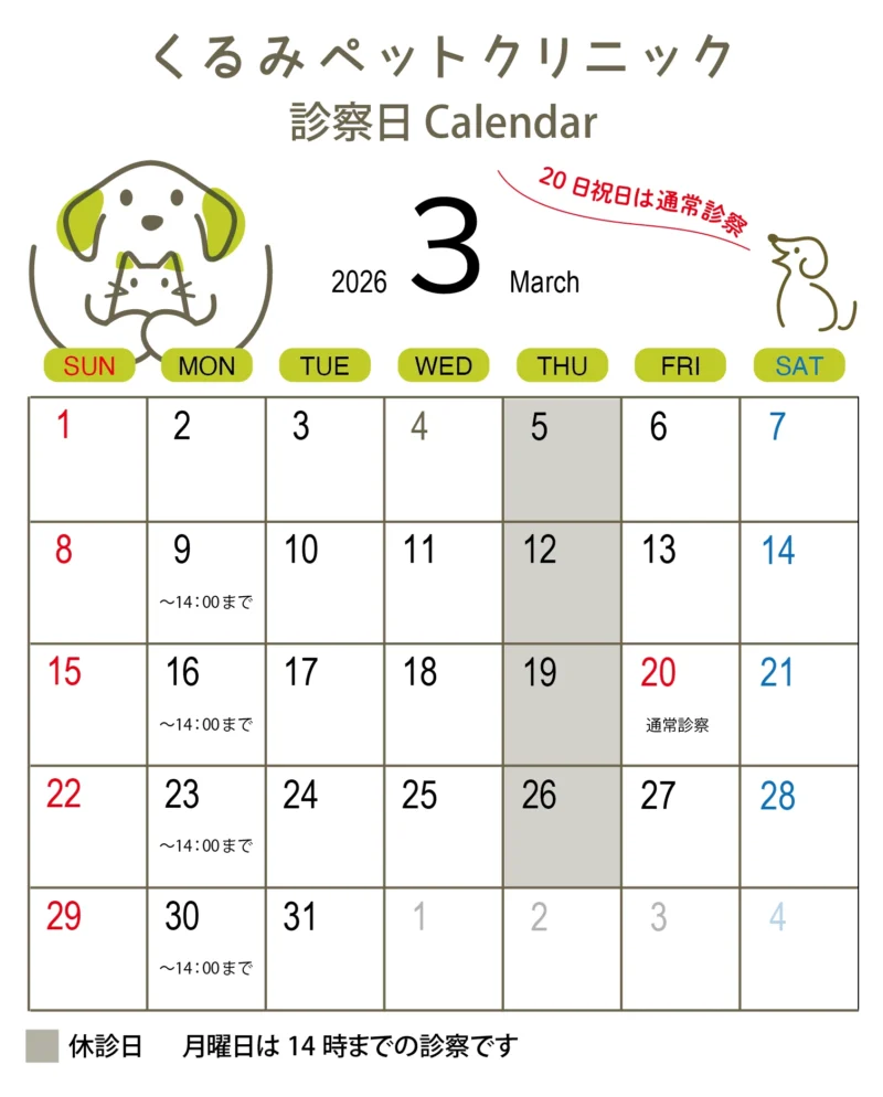 3月の診察のお知らせ(2026年)